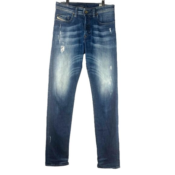 Diesel Mens Buster Regular Slim Tapered Stretch Jeans W28 L32 Blue Distressed - Picture 2 of 16